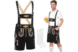 Harsever Paulgos Men's Costume Set Bavarian Costume Leather Trousers Black/Dark Brown Paulgos Traditional Trousers with Braces and Socks, Original Oktoberfest Outfit for Men