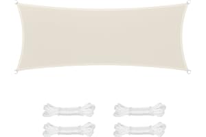 SONGMICS Voile d’Ombrage 2,5 x 5 m, Protection Solaire en Tissu HDPE, Respirant, Perméable à l’Eau, pour Terrasse, Jardin, Balcon, Camping, Rectangulaire, Concave, Cordes de 2 m, Beige GSS25IV
