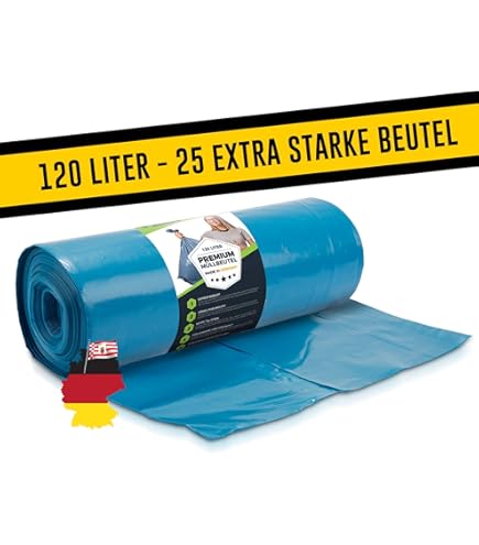 Deiss PREMIUM PLUS Abfallsäcke 120 Liter, Blau, 100 My