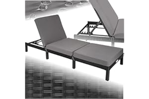TecTake® Chaise Longue Bain de Soleil en Résine Tréssée Acier Résistant Dossier Inclinable sur 6 Positions Transat Salon de Jardin Exterieur Mobilier de Jardin Chaise Longue Piscine Plage