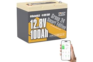 Power Queen 12V100Ah Bluetooth Gruppo24 Batteria al litio LiFePO4,Protezione dalle Bassa Temperatura con 100A BMS, Energia 1280Wh,15000 Cicli per Rimorchio RV,Trolling motor,Barco,Solare,Fuori Rete.