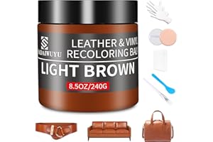 SHADAIWUYU Kit Reparation Cuir,240g Teinture Cuir Brun Clair,Peinture Cuir Liquide pour Réparer Les éraflures et la Décoloration sur Canapés, Meubles en Vinyle, Sièges d'auto, Chaussures et Selles