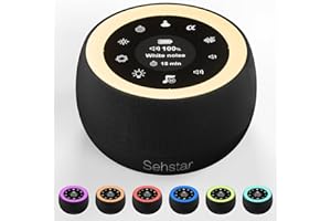 Sehstar máquina de ruido blanco Terapia de sonido para dormir al bebé&Adultos 22 Ruido Blanco/5 Yoga/5 α-Wave 7 Color/3 Brillo (Black, medium)