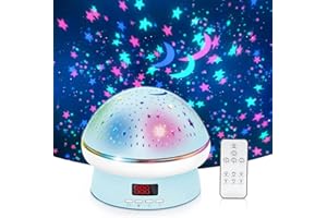 NIWWIN Projektor światła nocnego, obrót o 360°, 8 rodzajów świateł LED, zasilanie typu C i bateryjne, przełącznik czasowy i dotykowy, z pilotem zdalnego sterowania. Lampa projektora Galaxy do sypialni