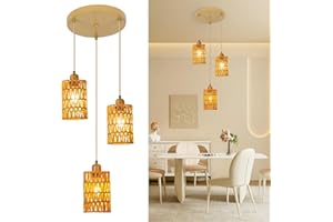 FORCOSO Pendelleuchte Esstisch - Hängeleuchte Rattan 3 Flammig, Boho Lampe Rattan Hängelampe, Hängend Deckenleuchte Esstischlampe E27 für Esszimmer Küche Schlafzimmer Wohnzimmer Flur