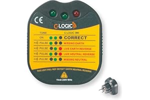 C-LOGIC 380 Comprobador de Enchufes, Detecte Fallos en el Cableado de Enchufe con Indicador LED