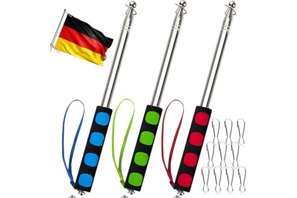Heveer Mât Telescopique 3 Pièces 2M en Acier Inoxydable Mât de Drapeau Télescopique avec 10 Crochets Portable Porte Drapeau Bâtons pour Salle de Cours Guide Touristique