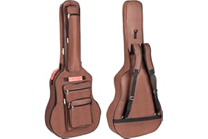Bekith Acoustic Guitar Bag 40 41 42 Inches, 6 Pockets Guitar Case Waterproof Oxford Cloth Thick Sponge Pad, Dual Adjustable Shoulder Strap Soft Guitar Case Gig Bag, Brown
