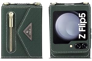 JEELAR NEINEI Etui do Samsung Galaxy Z Flip5 5G,Flip Obudowy Kabura z Gniazdo karty i Konstrukcja Paska na Plecak,Premium Wytłoczony Wzór Tęsknić Moda PU Skórzany Sprawa Case Cover,Zielony