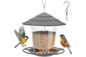 FELINAT Vogelfutterhaus wetterfest – Vogelhaus zum Aufhängen mit Haken, transparenter Vogelfutterspender für Balkon & Garten, Futterstation für Wildvögel