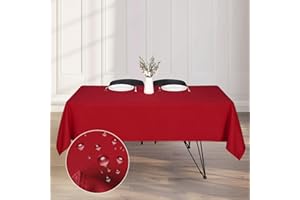 Kapwall Wipe Clean Tablecloth - 54X79Inch (137X200cm) Waterproof Rectangle tablecloth, Polyester Outdoor Table cloth for 6 to 8 Seater Dining Table Cover for Kitchen.(Red)