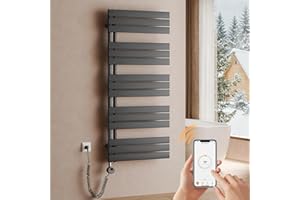 S'AFIELINA Scaldasalviette Elettrico Bagno WiFi 1320×600mm, termoarredo Elettrico Bagno con termostato, programmabile, LCD, 800 W, scalda Asciugamani Elettrico a Basso consumo, Antracite
