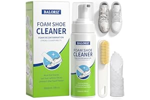 BALORIZ Sneaker Cleaner Kit, Shoe Cleaner Solution with Brush & Cleaning Cloth, No-Rinse White Trainer Cleaner for Shoes, Sneaker, Leather, Canvas (200 ml)