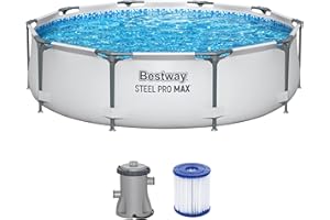 Bestway Steel Pro MAX Frame Pool-Set mit Filterpumpe Ø 305 x 76 cm, lichtgrau, rund