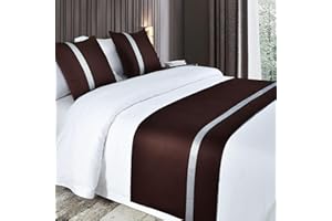 QRGMKL Silky Soft Bed Runners Solid Color Bed Scarf Bed Runner for Foot of Bed Contrast Color Bedspread Hotel Bedding Protector-Brown||210X50cm for 1.5m Bed