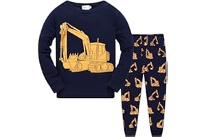 CM-KID Boys Pyjamas Sets 100% Cotton Dinosaur Nightwear Toddler Clothes Kids Winter Long Sleeve Tractor Sleepwear Christmas Pjs Sets 2 Piece Outfit Xmas Gift Age 1 to 7 Years