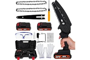 CSYY 6 Inch Mini Chainsaw, 2000mAh Cordless Chainsaw Electric Chain Saws with 2 Battery, 2 Chains, Security Lock, Portable Handheld Small Chain Saws for Cutting Wood Trimming Garden, Courtyard, Household