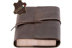 UNIKA KEEP IT CLOSER Vintage Diario de Italiano Cuero Genuino Recargable, Diario de Viaje, Diario Personal, Cuaderno de Notas, Cuaderno Encuadernado en Cuero Genuino con 320 páginas A5 en blanco, Color Marron Oscuro