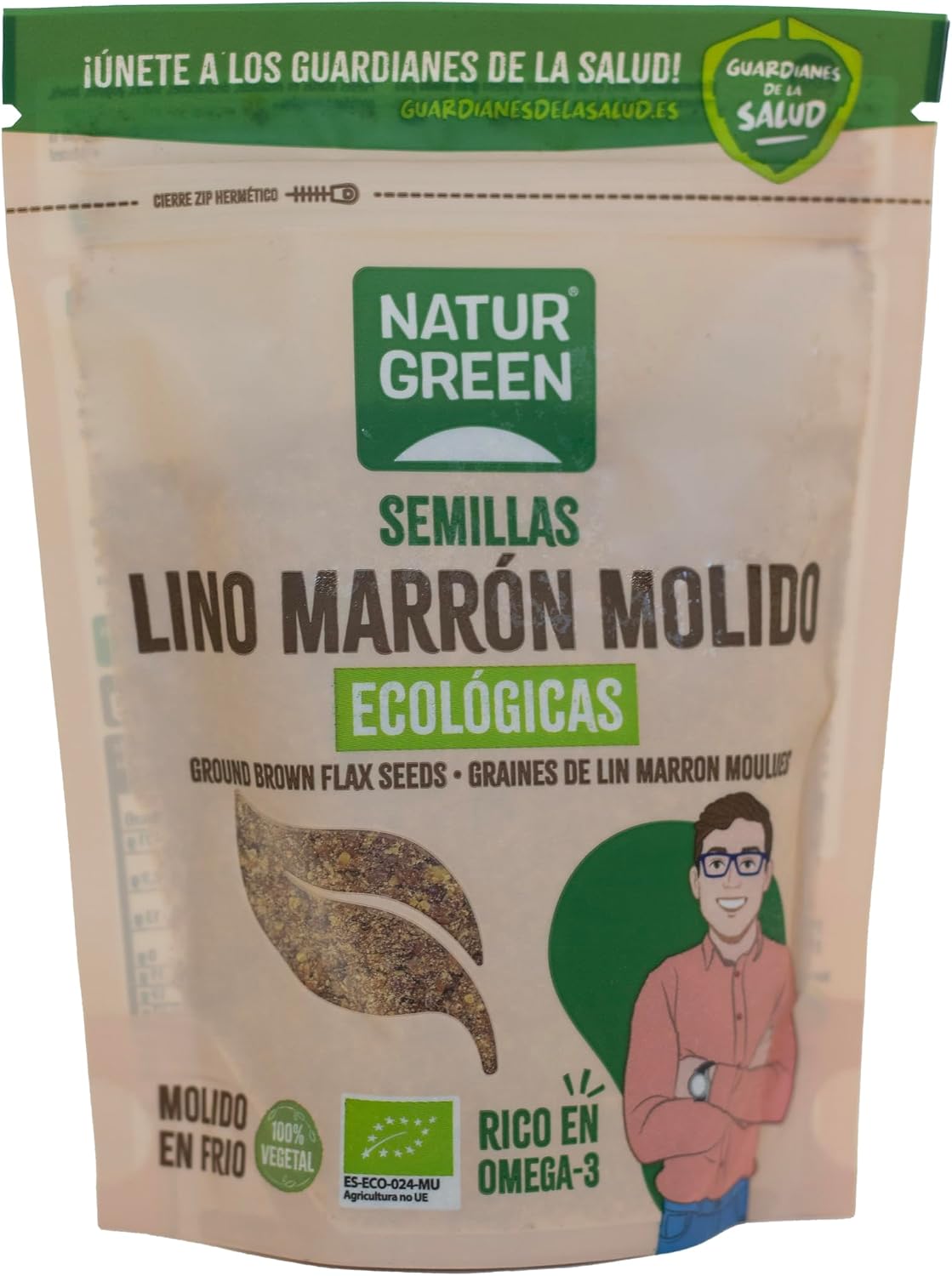 NaturGreen - Semillas Lino Marrón Molido Bio, Molido en Frío, Sin Gluten, 100% Vegetal, Ecológicas, Rico en Omega 3 y Fibra, Fuente de Proteínas, Sin Azúcares Añadidos, 150 g