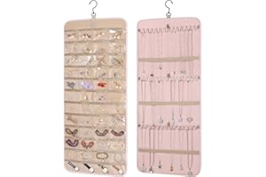 TREETDOBV Rotolo Portaoggetti per Gioielli da Appendere con Gancio Girevole a 360 Gradi, Porta Collane a Doppia Faccia Organizzatore per Catene di Gioielli con Grandi Tasche con(83 cm / 33 pollici Rosa)