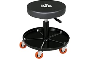 HOMCOM Tabouret de mécanicien, servante d'atelier, Tabouret d'atelier à roulettes, Hauteur réglable, siège pivotant, Plateau de 100 kg pour Le Garage et la réparation Automobile, Noir
