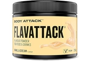 BODY ATTACK SPORTS NUTRITION Body Attack Flavattack - Vanilla Dream - 250 g, nur 7 kcal/Portion - Intensives Flavour Pulver für Müsli, Rice Pudding, Haferflocken, Drinks etc. - Geschmackspulver ohne Palmöl, Aspartam, Gluten