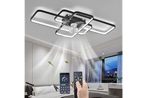 YUNZI Silenzioso Ventilatore da soffitto con Illuminazione LED 80W Dimmerabile con Telecomando, Moderno Lampada per Soggiorno Sala da Pranzo Camera da Letto Cucina,6 velocità, Nero 103CM