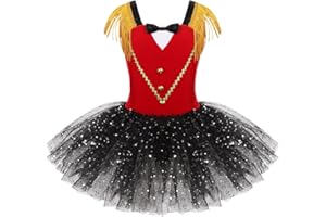 Freebily Robe de Princesse Enfant Déguisement Cirque Carnaval Fete Partie Halloween Cosplay Fille Justaucorps Gymnastique Danse Ballet Patinage Spectacle 1-16 Ans