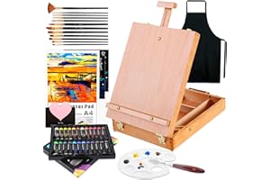 ZUSUZU Chevalet Peinture Acrylique 44 Pièces,Coffret Peinture,Fournitures Artistiques,24 Peinture,12 Pinceaux,3 Panneaux de toile,1 Palette,1 Tablier,Spatul,Kit de Peintures pour Artistes,Débutants