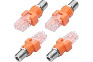 CERRXIAN F to RJ45 Converter Adapter 4 Pack R-F Female to RJ45 Male Ethernet Coaxial Coupler Coax Adapters for Line Tester (Orange)