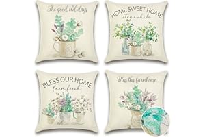 JOTOM Fundas de Cojín Impermeables para Exteriores 45x45cm Fundas de Almohada Premium Resistentes Al Agua Juego de 4 para Sofá Exterior Jardín Banco Al Aire Libre (Eucalyptus)