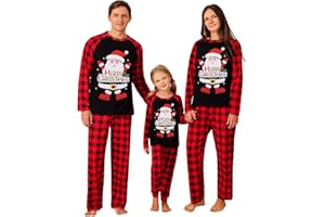 Usaibhir Family Matching Christmas Pyjamas Set Cute Santa Elk Plaid Pants Pajama Sleepwear for Adult Men Women Kids Couple Pjs