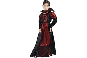 GEMVIE Disfraz de vampiro vampiresa vestido de vampira con cuello para niña, disfraz de Halloween niña Carnaval Cosplay Negro-Rojo