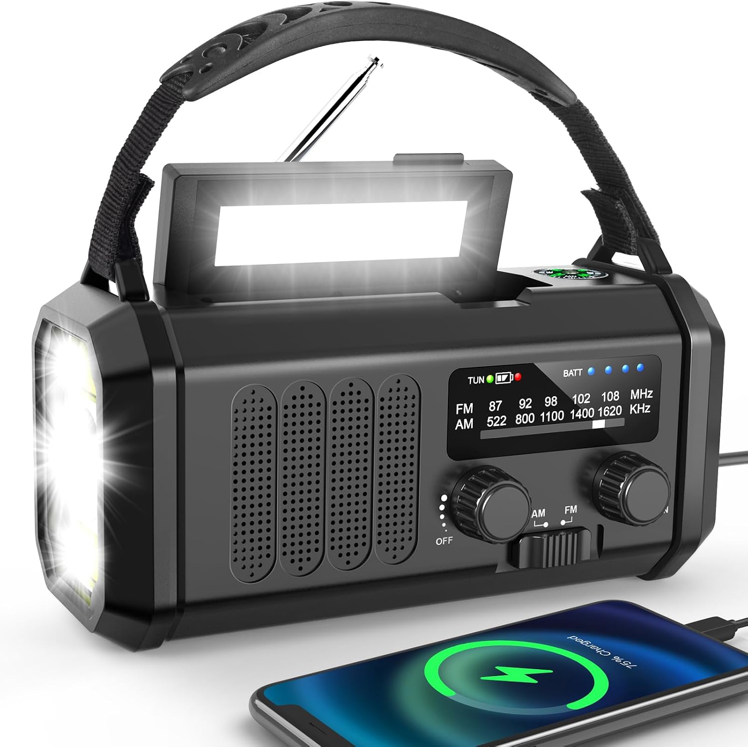 Dslive Wind Up Radio, Solar & Hand Crank Emergency Radio with 10,000mAh Power Bank, AM/FM Portable Radio, LED Torch, Reading Lamp, SOS Alarm & 5V USB Output for Outdoor, Camping, Hiking