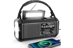 Dslive Wind Up Radio, Solar & Hand Crank Emergency Radio with 10,000mAh Power Bank, AM/FM Portable Radio, LED Torch, Reading Lamp, SOS Alarm & 5V USB Output for Outdoor, Camping, Hiking