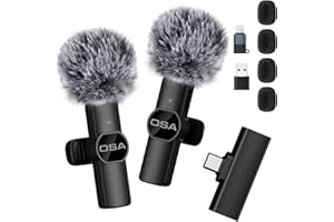 OSA Micrófonos Inalámbricos de Solapa para iPhone/Android/PC/computadora portátil, micrófono inalámbrico para transmisión en Vivo, Vlogs, TikTok, Youtube, micrófono con Clip Plug-Play, Color Negro