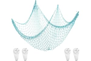 Yuqilin 200×100 CM Fischernetz Deko, Wand Deko im Mittelmeerstil, Baumwollseil Fotowand, für Room Decoration, Photography Hintergrundwand, Umweltinnovation im Kindergarten (Blau)