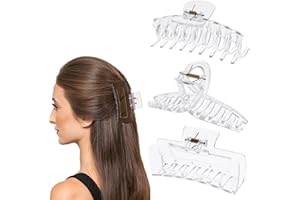 LUSOFIE 3 Pezzi Mollettone Capelli Grande Donna Trasparente Clip ad Artiglio Grande in Plastica per Capelli Spessi Denti Fissi ad Incastro Clip per Capelli a Banana Grande Pinza Capelli Eleganti Donna