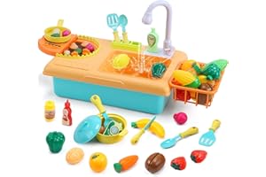 cute stone Ensemble évier de Cuisine Enfants avec Eau Courante, Jouet pour Tout-Petits avec Robinet électrique amélioré, Accessoires de Cuisine, cuisinière, Jouets de Jardinage pour Les 3 Ans et Plus