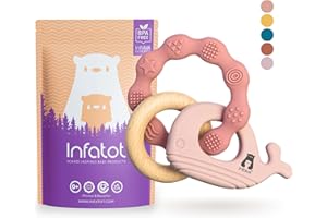 Infatot® Silicone Teether Toys for Babies 0-6 Months – Whale Octo – Baby Teething Toy Soothers & Teethers, Chew Toy for Newborns, BPA-Free Sensory Baby Toy – Pink and Salmon