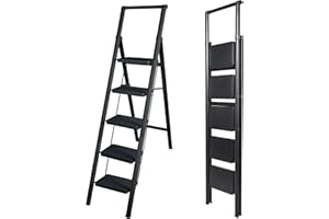 UZIRO Escalera Plegable 5 Peldaños, Liviana y Compacta, Diseño Decorativo, Peldaños Anchos Antideslizantes, Ideal para Uso en Hogar, Cocina y Oficina, Fácil de Guardar y Transportar, Alta Durabilidad