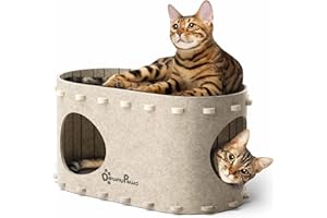 DownyPaws Cuccia Gatto in Feltro, Cuccia Gatto Interno con Doppio Foro che Combina Riposo e Gioco, Cucce per Gatti 58 x 33 x 30 cm Protezione per le Unghie, Facile da Montare e Pulire, Crema