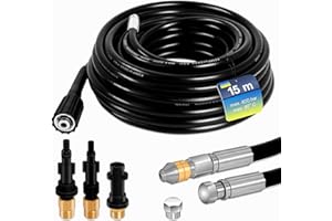 Gekufa Tuyau Nettoyeur Haute Pression 15m 400 bar, Compatible avec Furet Karcher K2 K3 K4 K5 K6 K7, Lavor, Bosch, Kit avec Buse Rotative, Buse Fixe et Adaptateurs en Laiton