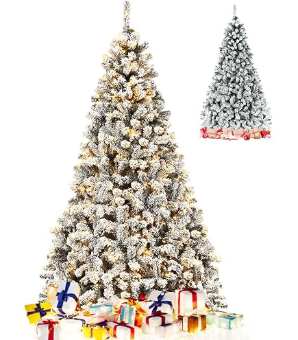 Sapin De Noël Artificiel Enneigé Avec LEDs - 225 Cm, Montage Rapide, Branches En PVC
