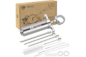 Ofargo Seringue alimentaire, Seringue viande avec 4 Aiguilles, injecteur de marinade pour Boeuf, Poulet, BBQ; seringue à marinade capacité de 60 ml/2 oz; Mode d'emploi disponible