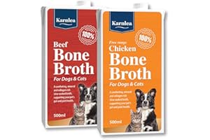 Karnlea Pets Real Bone Broth - 1x Beef, 1x Chicken | 100% Real & Natural Bone Broth for Cats & Dogs | High in Collagen & Fibre for Healthy Joints, Gut, Digestion & Sickness Recovery | Upto 20 Servings