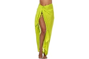 SHU-SHI - Sarong/paréo - pour femme - look de plage - à porter au-dessus du maillot de bain - taille unique - vert citron