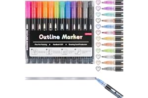 Deepton 12 Farben Outline Stifte, Double Line Glitzerstifte Set, Metallic Magische Stifte, Glitzerstifte Kinder ab 4, Kinder Outline Marker für DIY Basteln, Geburtstagsgeschenke, Ostergeschenke
