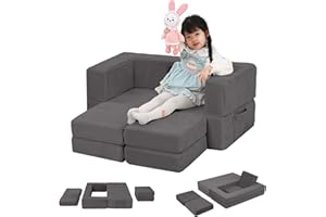 ‎MEMORECOOL MeMoreCool Kindersofa aus Cord, Ausklappbares Schaumstoff Sofa, Modulare Mini Couch für Kinderzimmer & Schlafzimmermöbel, Anthrazit