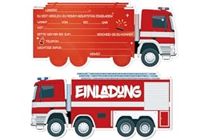 Werfunee - 12 Invitation Cards Children's Birthday Boy – 15 x 7 cm Fire Brigade Invitation Cards Children's Birthday Invitation Birthday Invitation Children's Birthday Boy – Birthday Invitations Boy